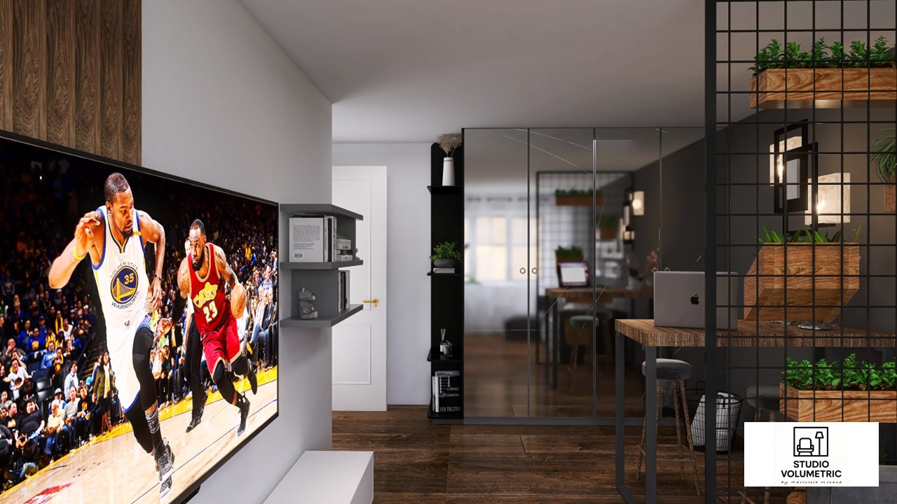 Living multifuncțional masculin — fotografie design interior Studio Volumetric, imaginea 1 din 7