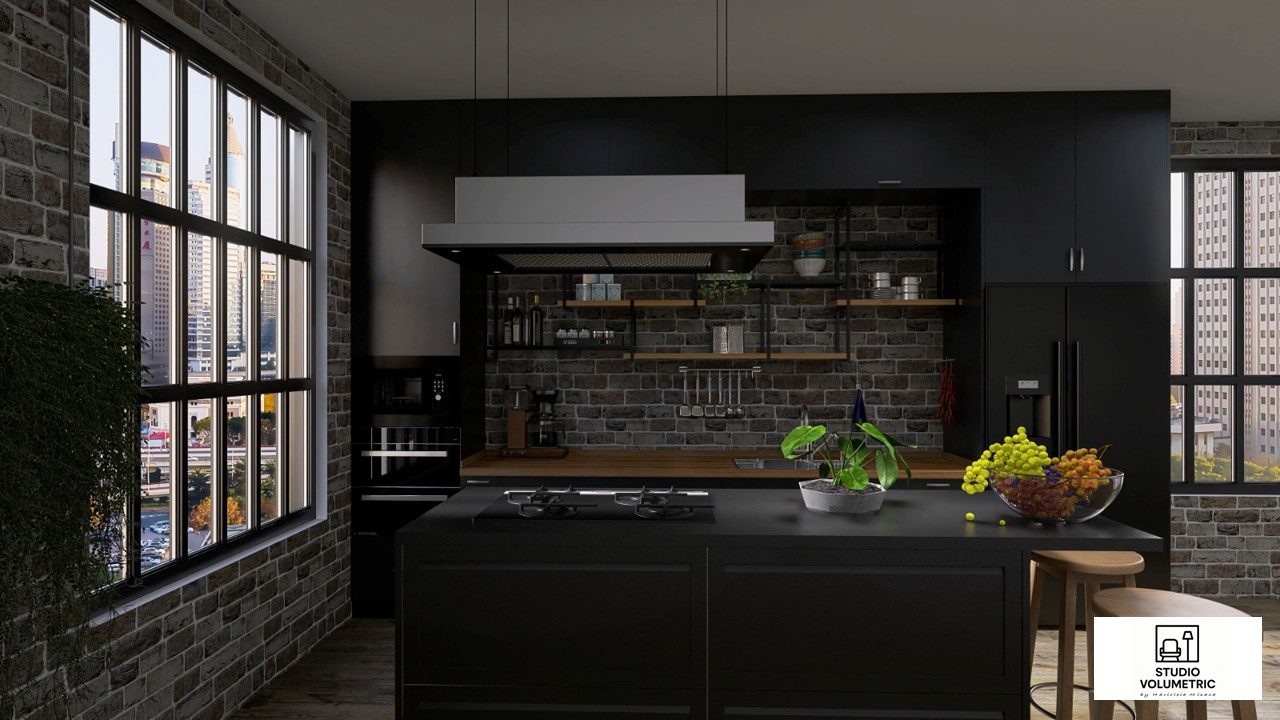 Proiect design interior Bucătărie industrială masculină — Studio Volumetric București